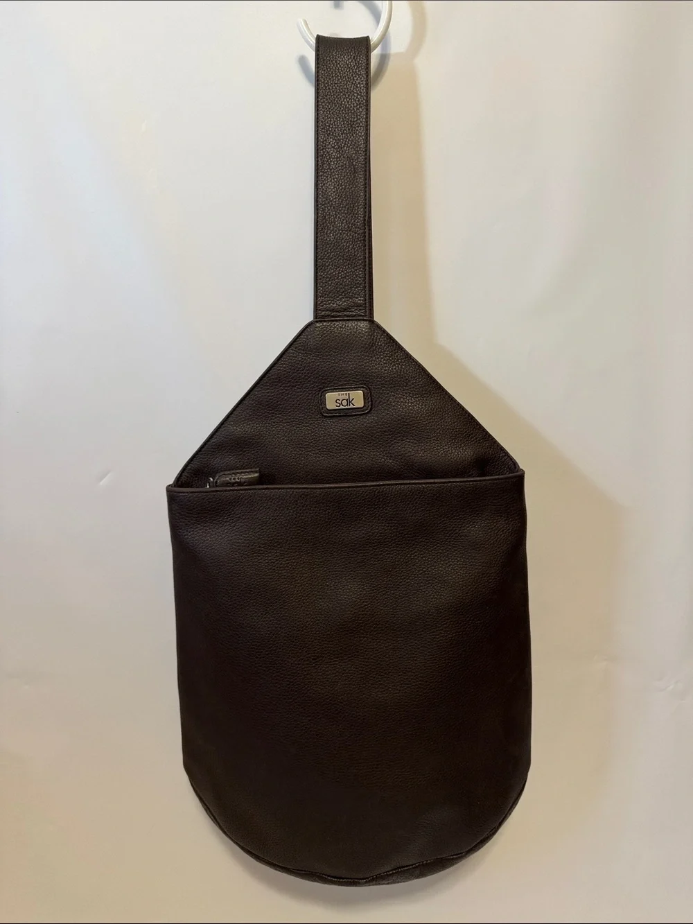 The Sak Vintage Brown Pebbled Leather Tear Drop Sling Bag Backpack